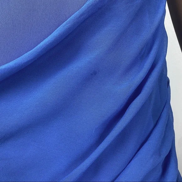 ALICE + OLIVIA BLUE ONE-SHOULDER CHIFFON DRAPED MINI DRESS - Picture 5 of 12